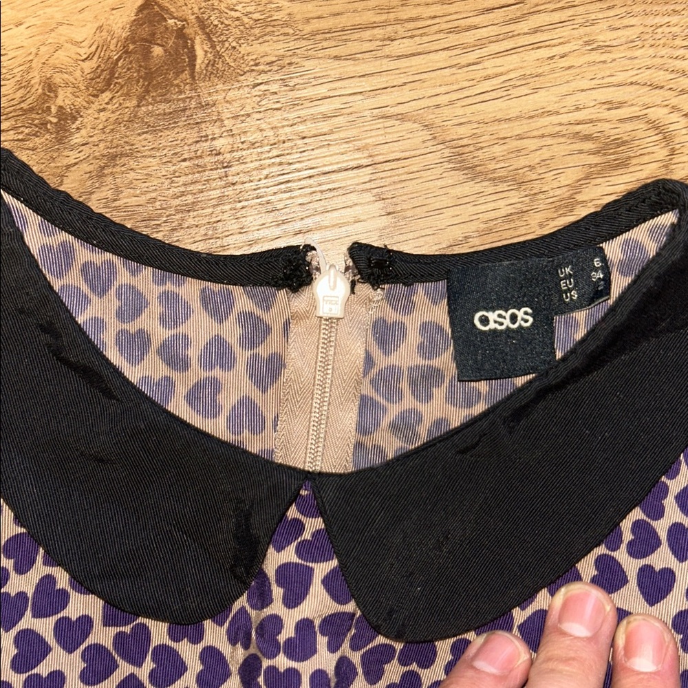 ASOS Purple Heart Dress with Black Collar - Picture 4 of 10